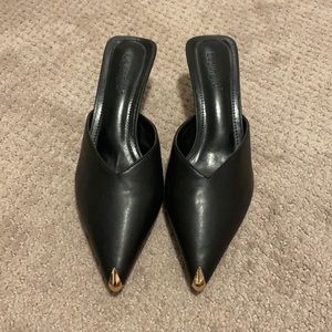 Brand new black leather mules